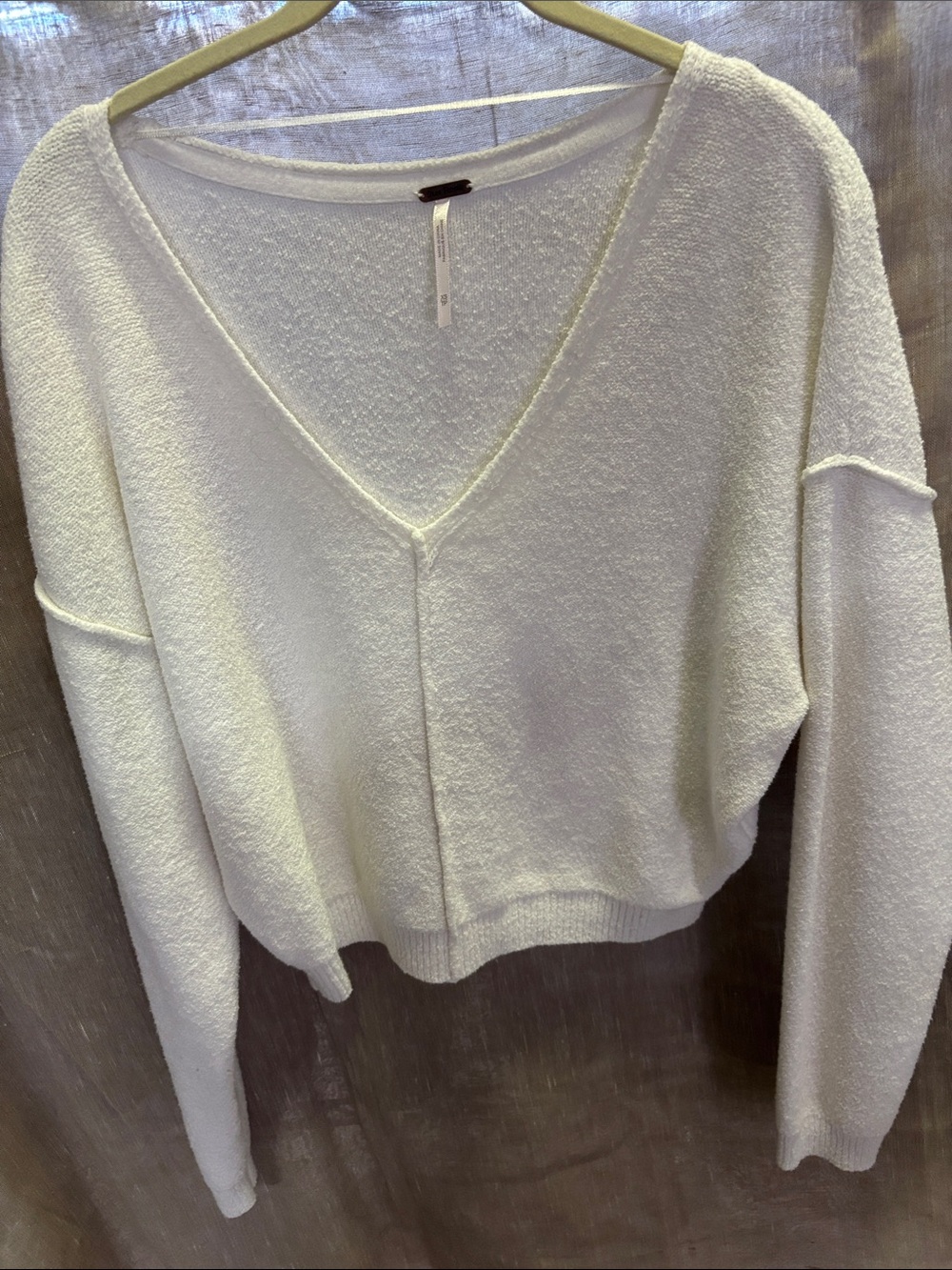 Free People Cream V-Neck Pullover Sweater